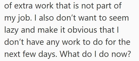 of extra work that is not part of my job. I also don't want to seem lazy and make it obvious that I don't have any work to do for the next few days. What do I do now?