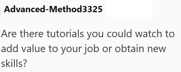 Advanced-Method3325 Are there tutorials you could watch to add value to your job or obtain new skills?