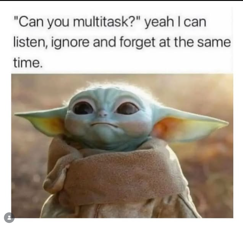 "Can you multitask?" yeah I can listen, ignore and forget at the same time.