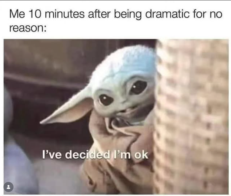 Me 10 minutes after being dramatic for no reason: I've decided I'm ok