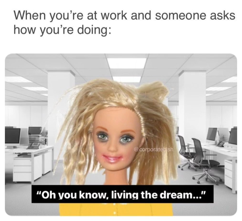 When you're at work and someone asks how you're doing: @corporatebish "Oh you know, living the dream..."