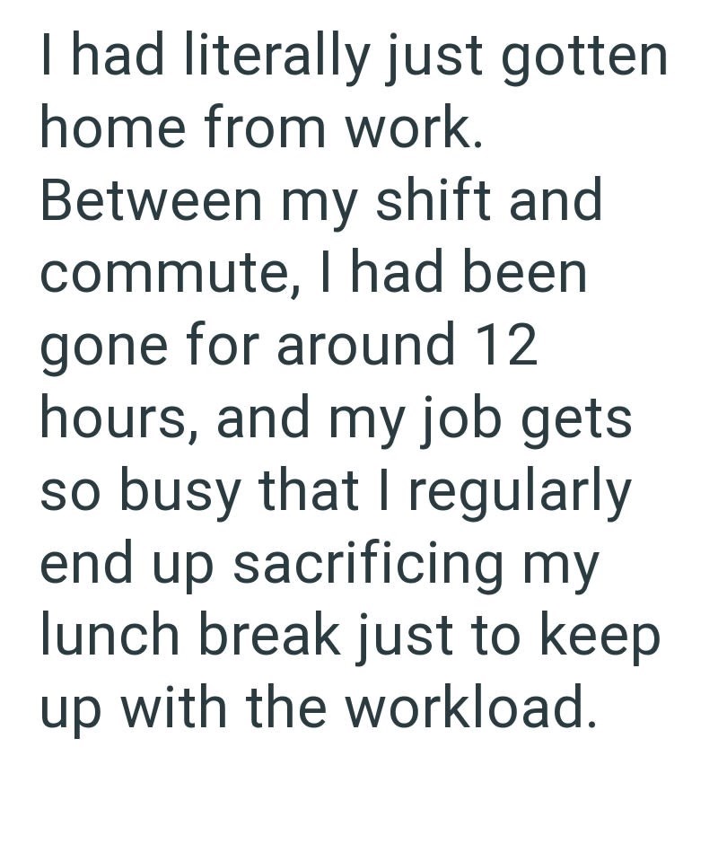 I had literally just gotten home from work. Between my shift and commute, I had been gone for around 12 hours, and my job gets so busy that I regularly end up sacrificing my lunch break just to keep up with the workload.