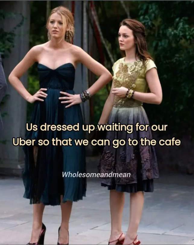 Us dressed up waiting for our Uber so that we can go to the cafe Wholesomeandmean