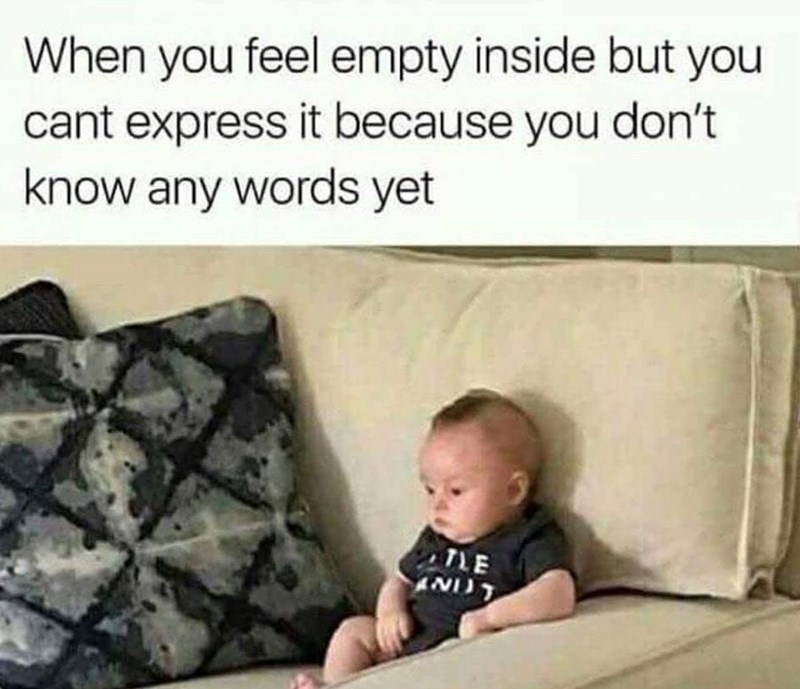 When you feel empty inside but you cant express it because you don't know any words yet TLE ANIT