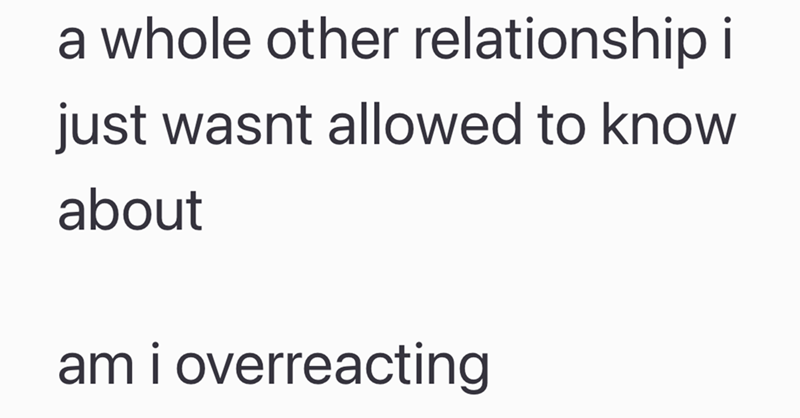 a whole other relationship i just wasnt allowed to know about am i overreacting