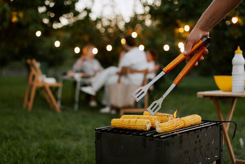 A family enjoys a peaceful small 4th of July gathering together.