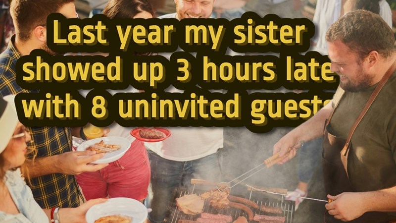 A family enjoys a barbecue together.