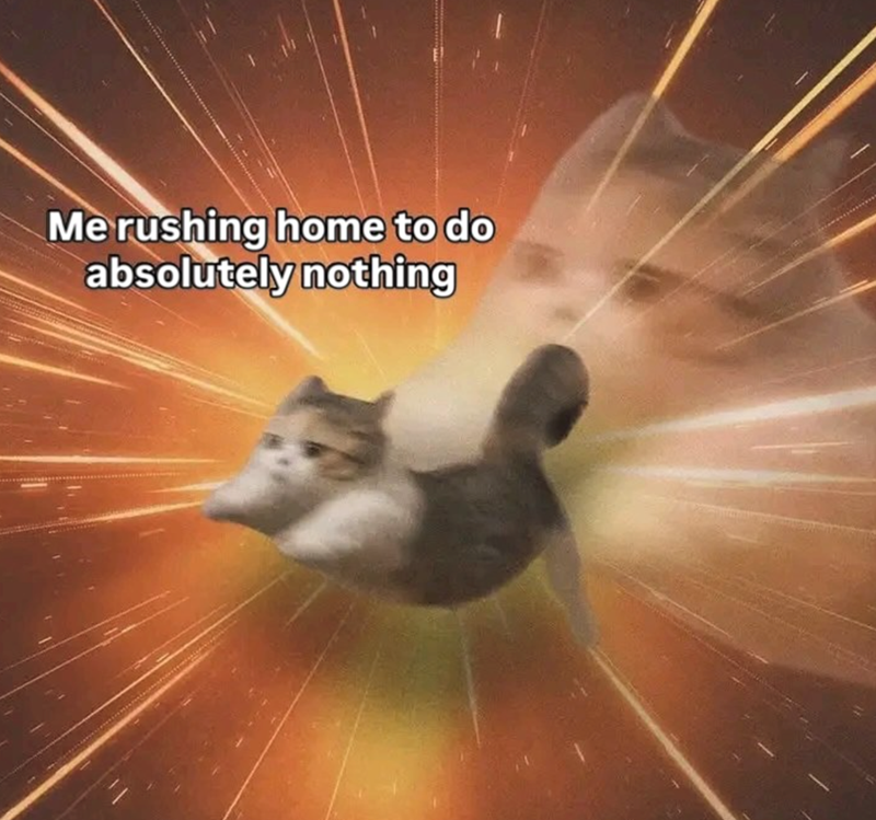 Me rushing home to do absolutely nothing