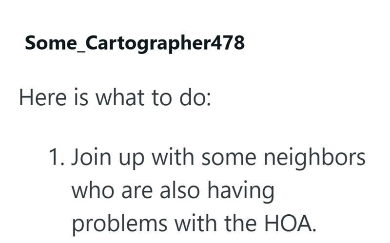 Some_Cartographer478 Here is what to do: 1. Join up with some neighbors who are also having problems with the HOA.