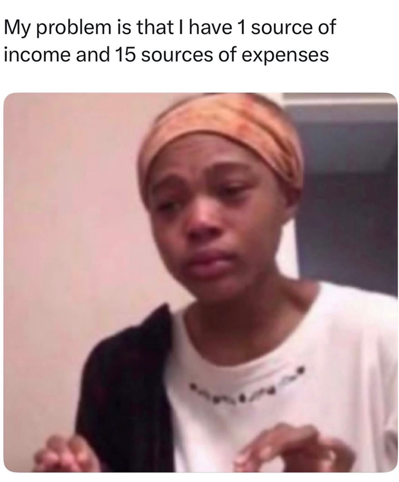 My problem is that I have 1 source of income and 15 sources of expenses