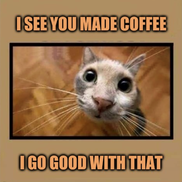 I SEE YOU MADE COFFEE I GO GOOD WITH THAT