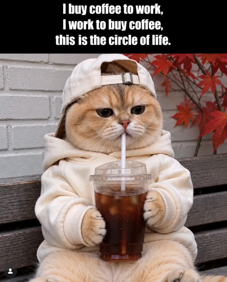 I buy coffee to work, I work to buy coffee, this is the circle of life.