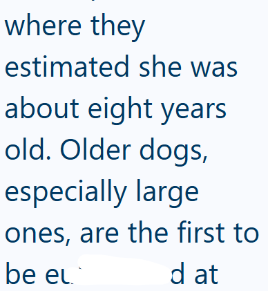 where they estimated she was about eight years old. Older dogs, especially large ones, are the first to be el d at