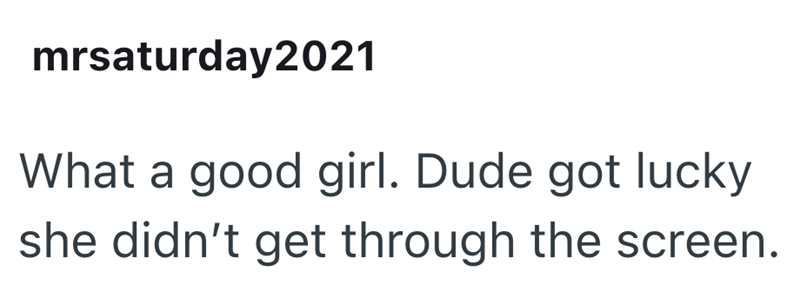 mrsaturday2021 What a good girl. Dude got lucky she didn't get through the screen.