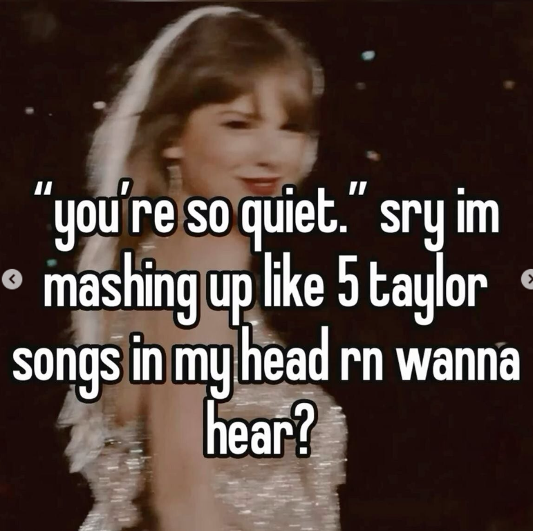 "you're so quiet." sry im • mashing up like 5 taylor songs in my head rn wanna hear?