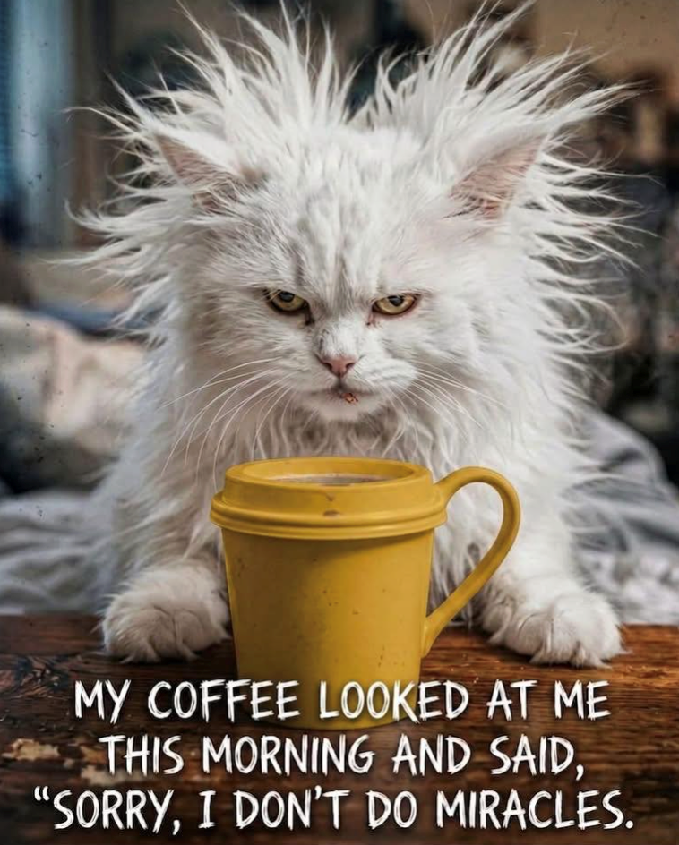 MY COFFEE LOOKED AT ME THIS MORNING AND SAID, "SORRY, I DON'T DO MIRACLES.