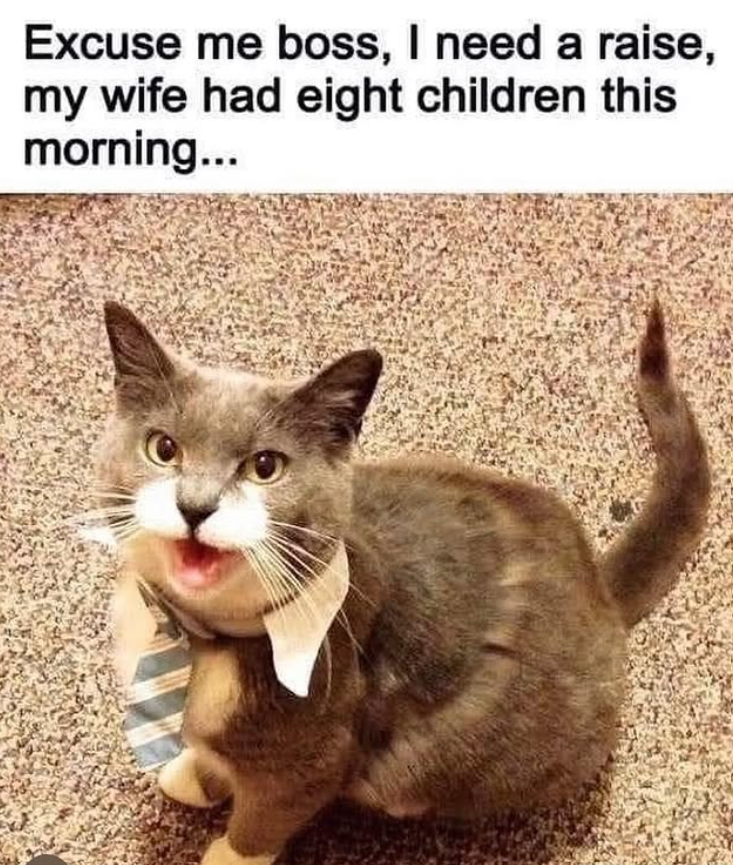 Excuse me boss, I need a raise, my wife had eight children this morning...