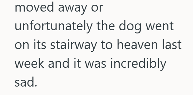 moved away or unfortunately the dog went on its stairway to heaven last week and it was incredibly sad.