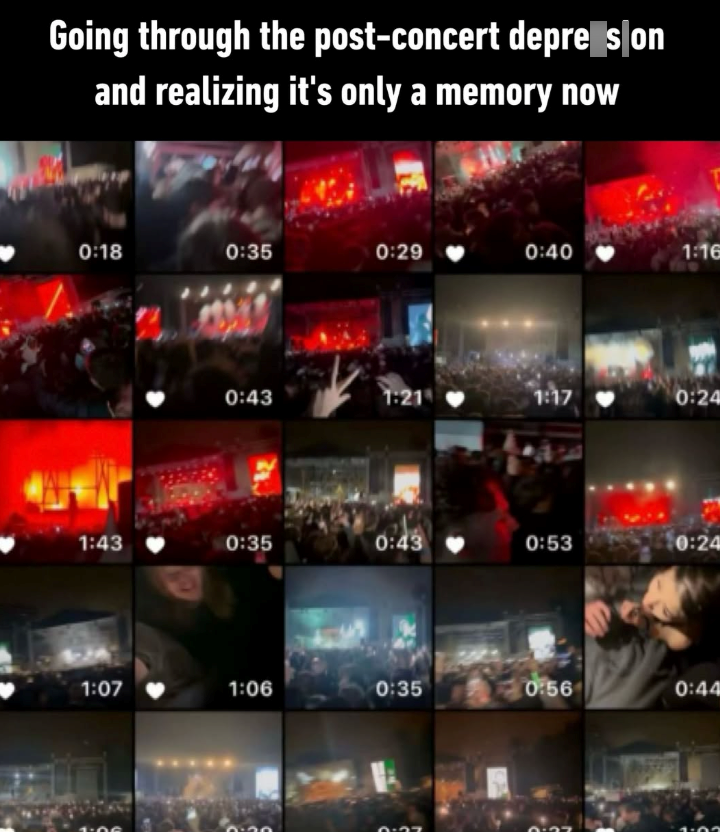 Going through the post-concert depression and realizing it's only a memory now 0:18 0:35 0:29 0:40 1:16 0:43 1:21 1:17 0:24 1:43 0:35 0:43 0:53 0:24 1:07 1:06 0:35 0:56 0:44 0:37