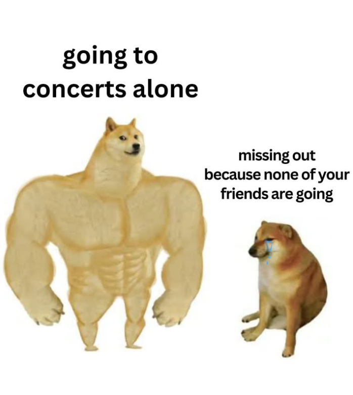 going to concerts alone missing out because none of your friends are going
