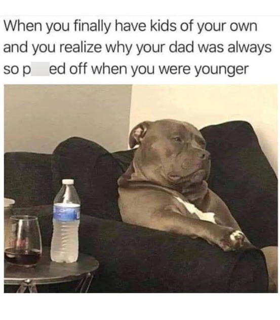 When you finally have kids of your own and you realize why your dad was always so ped off when you were younger