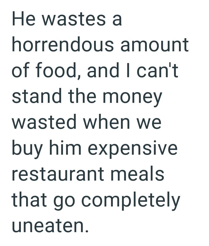 He wastes a horrendous amount of food, and I can't stand the money wasted when we buy him expensive restaurant meals that go completely uneaten.