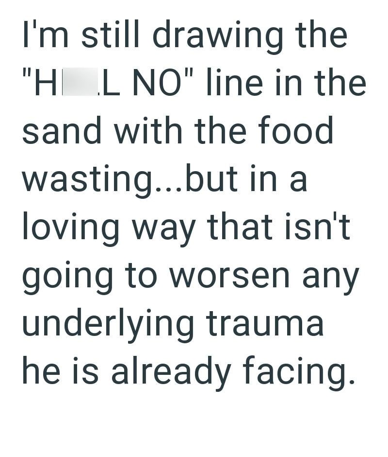 I'm still drawing the "HL NO" line in the sand with the food wasting...but in a loving way that isn't going to worsen any underlying trauma he is already facing.