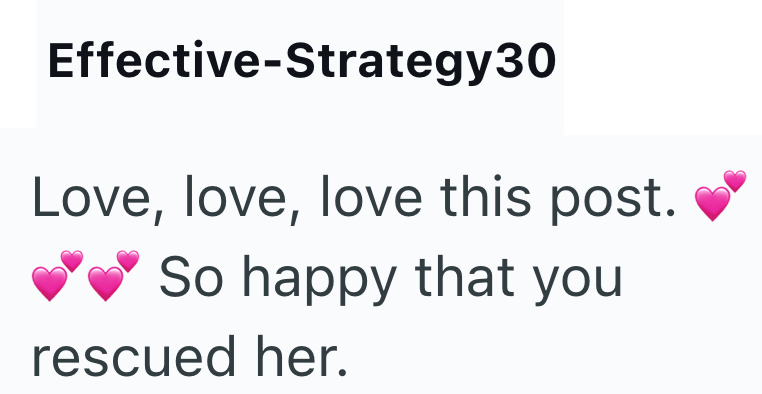 Effective-Strategy30 Love, love, love this post. So happy that you rescued her.