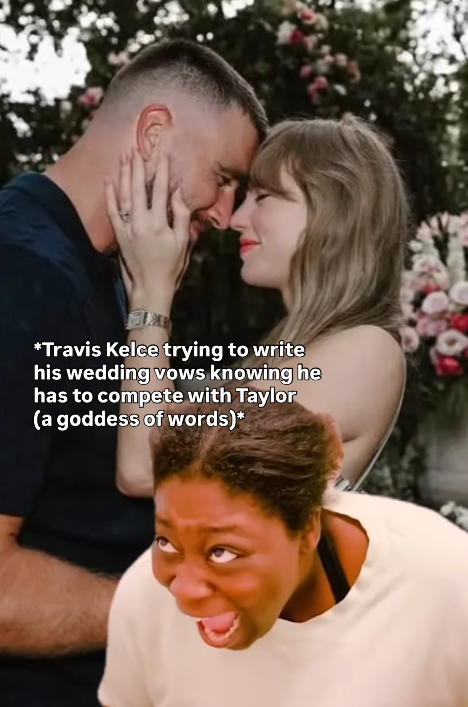 *Travis Kelce trying to write his wedding vows knowing he has to compete with Taylor (a goddess of words)*