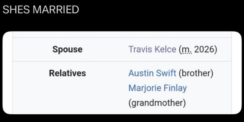 SHES MARRIED Spouse Travis Kelce (m. 2026) Relatives Austin Swift (brother) Marjorie Finlay (grandmother)