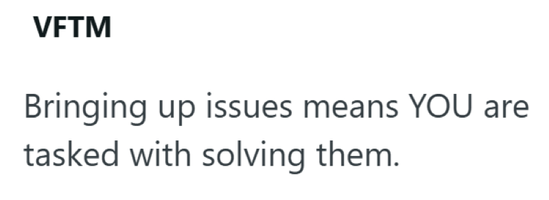 VFTM Bringing up issues means YOU are tasked with solving them.