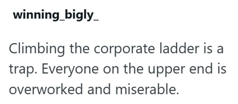winning_bigly_ Climbing the corporate ladder is a trap. Everyone on the upper end is overworked and miserable.