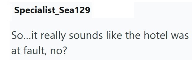 Specialist Sea129 So...it really sounds like the hotel was at fault, no?