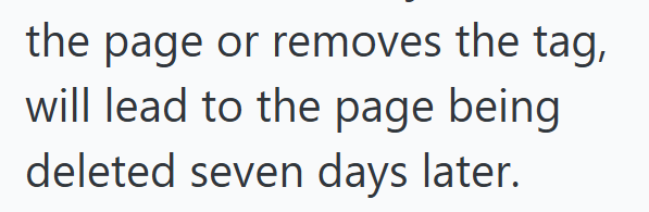 the page or removes the tag, will lead to the page being deleted seven days later.