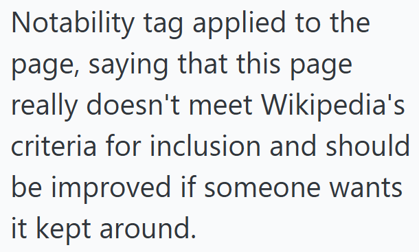 Notability tag applied to the page, saying that this page really doesn't meet Wikipedia's criteria for inclusion and should be improved if someone wants it kept around.