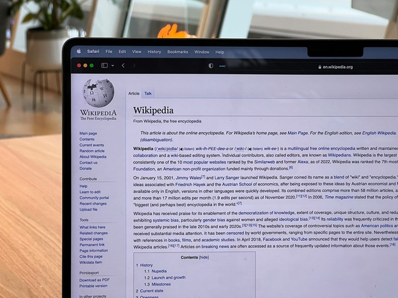 Wikipedia page opened on laptop.