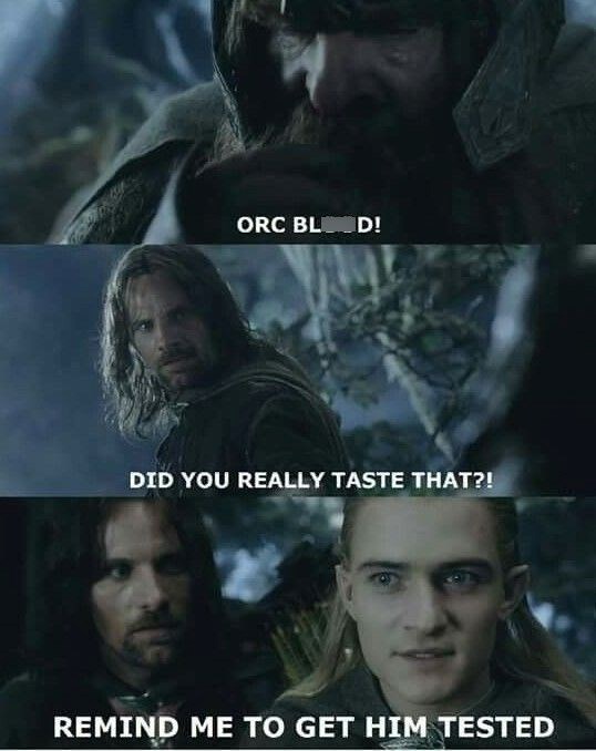 ORC BLOD! DID YOU REALLY TASTE THAT?! REMIND ME TO GET HIM TESTED