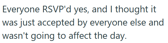 Everyone RSVP'd yes, and I thought it was just accepted by everyone else and wasn't going to affect the day.
