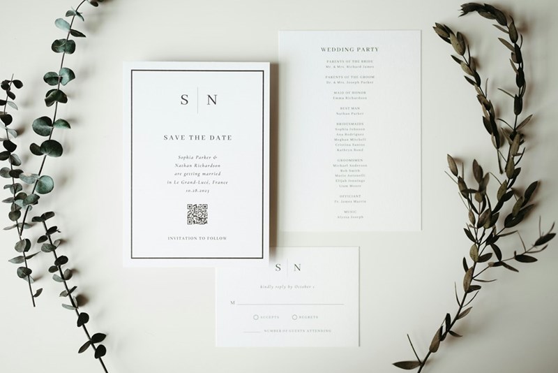 Wedding invitations arranged on a table, representing the guest list conflict involving an estranged brother and family pressure.