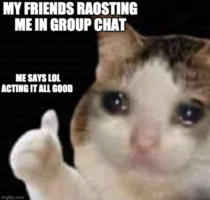 MY FRIENDS RAOSTING ME IN GROUP CHAT ME SAYS LOL ACTING IT ALL GOOD imgflip.com