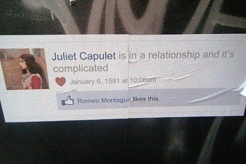 Juliet Capulet is in a relationship and it's complicated January 6, 1591 at 10:06am Romeo Montague likes this.