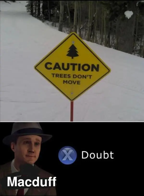 CAUTION TREES DON'T MOVE Macduff X Doubt