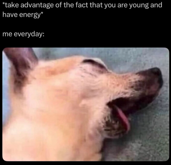 *take advantage of the fact that you are young and have energy* me everyday: