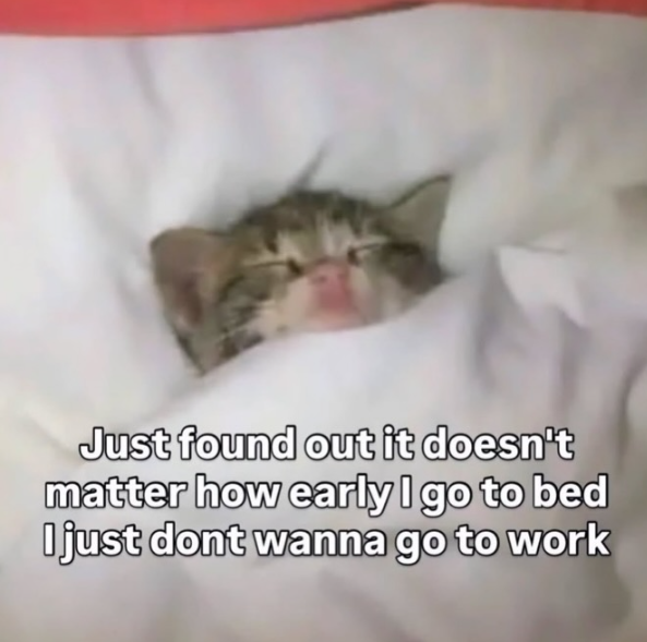 Just found out it doesn't matter how early I go to bed I just dont wanna go to work