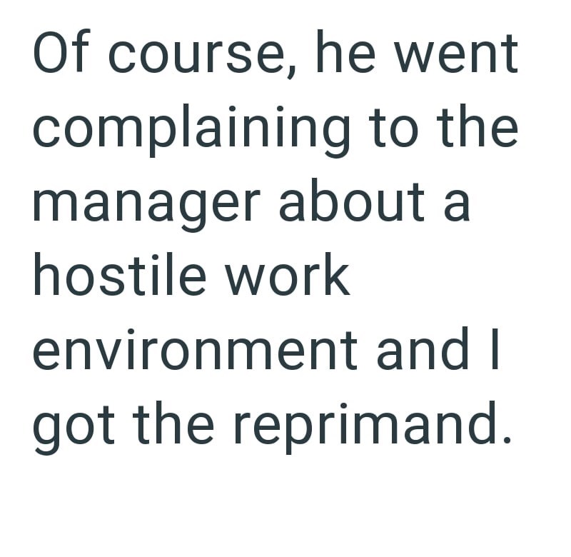Of course, he went complaining to the manager about a hostile work environment and I got the reprimand.
