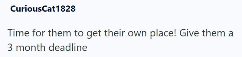 CuriousCat1828 Time for them to get their own place! Give them a 3 month deadline