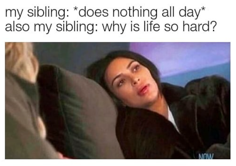 my sibling: *does nothing all day* also my sibling: why is life so hard? NOW