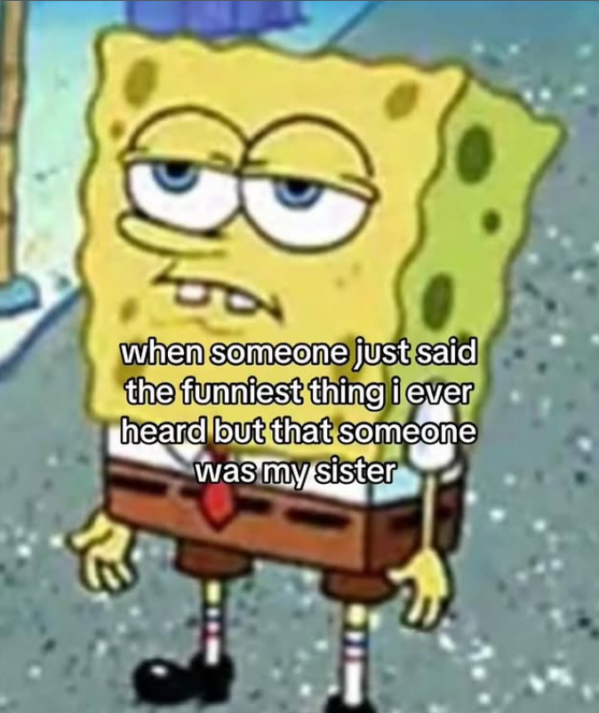 when someone just said the funniest thing i ever heard but that someone was my sister