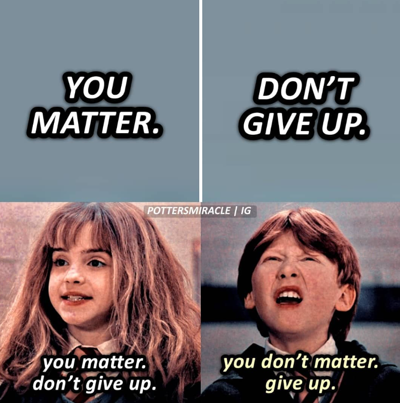 YOU MATTER. DON'T GIVE UP. POTTERSMIRACLE | IG you matter. don't give up. you don't matter. give up.