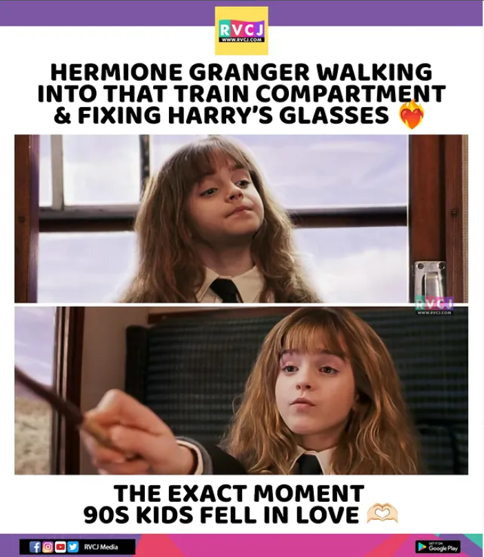 RVCJ WWW.EVCJ.COM HERMIONE GRANGER WALKING INTO THAT TRAIN COMPARTMENT & FIXING HARRY'S GLASSES THE EXACT MOMENT 90S KIDS FELL IN LOVE f RVCJ Media RVČJ www.AVC.COM Google Play